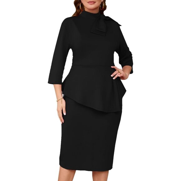 Plus Size Bodycon Midi Dress with Ruffle Sleeves for Curvy Women - Picture 3 of 6